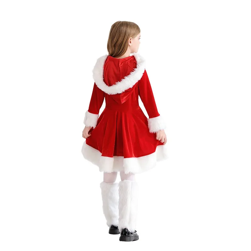 Christmas Cosplay Costume Long Sleeve Red Hooded Dress Accessories Suits Festival Theme Party Role Playing Outfits for Girls