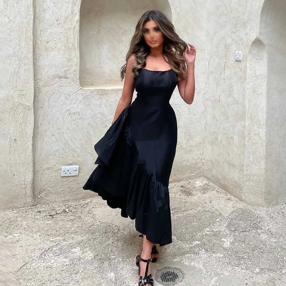 

Black Women's Cocktail Party Gowns Dubai Satin Sheath/Column Celebrity Dress Strapless Ruffles Ruched Birthday Dress Midi 2025