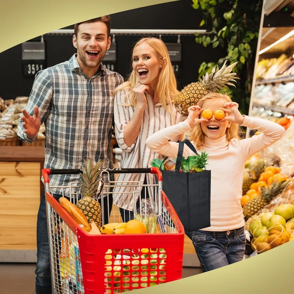 Herbruikbare draagtassen - 100-pack non-woven boodschappentassen voor winkelen, evenementen en winkels (zwart)