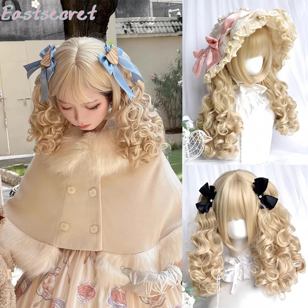 Synthetic Lolita Fluffy Doll Roll Highlights Black Lolita Wig Double Chignons Ponytail Hair Cosplay Wig Daily Use With Bangs