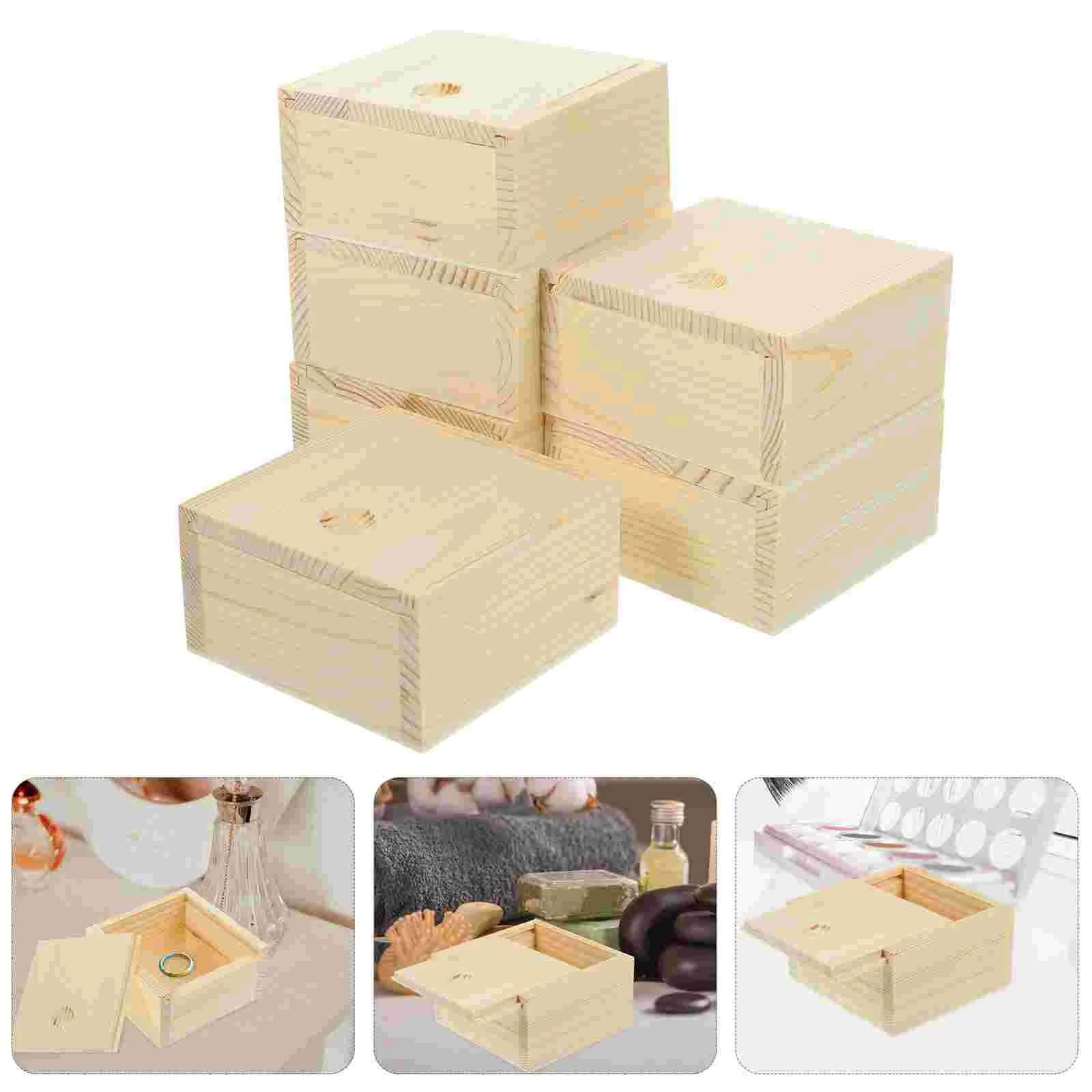 10 Pcs Small Wooden Box Lightweight Pine Container Mini Simple Cosmetics Storage Desktop Organizer