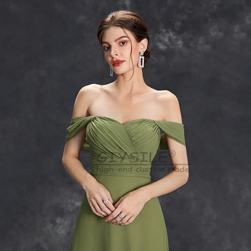 فساتين سهرة GIYSILE مخصصة بكتف واحد 2025 فستان رسمي للنساء للحفلات من الشيفون الأخضر فستان حفلات فيستدوس دي فييستا