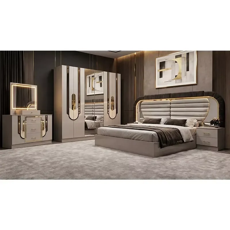 Modern Luxury Queen Size Bed Frame Wooden Double Master Bedroom Furniture Set Full Bedroom Suite High End Design