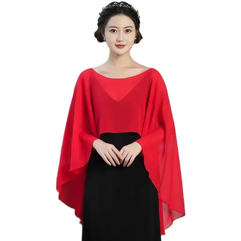 Women Black Chiffon Bolero Wedding Elegant Simple Soft Casual Cape Dress Prom Party Shrug For Lady Evening Dress Red White Shawl