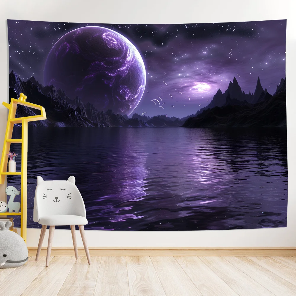 Luxurious Space Galaxy Wall Tapestry Cosmic Planet Nebula Landscape Decor Sci-Fi Universe Art Poster Hanging