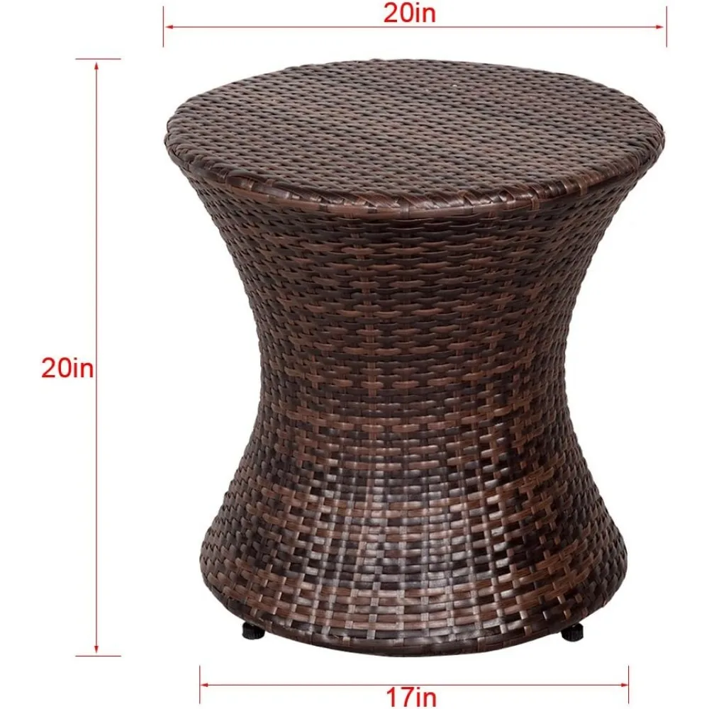 Small Side Table Patio Rattan End Table  Hourglass Wicker Accent Tables Steel Frame Lightweight