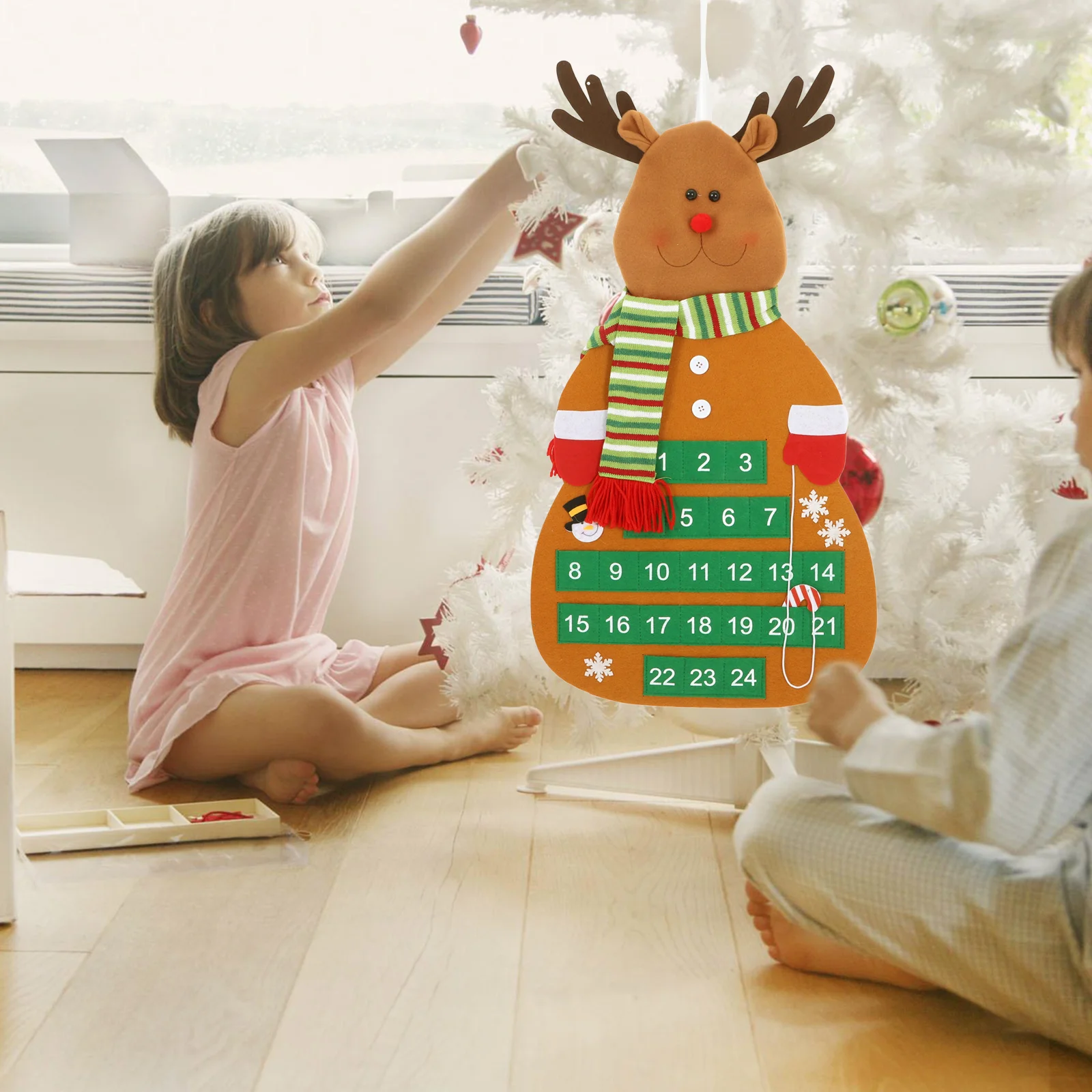 

Felt Advent Calendar Reindeer Classic Christmas Design Pockets Hanging Christmas Countdown Calendar Front Door Decoration