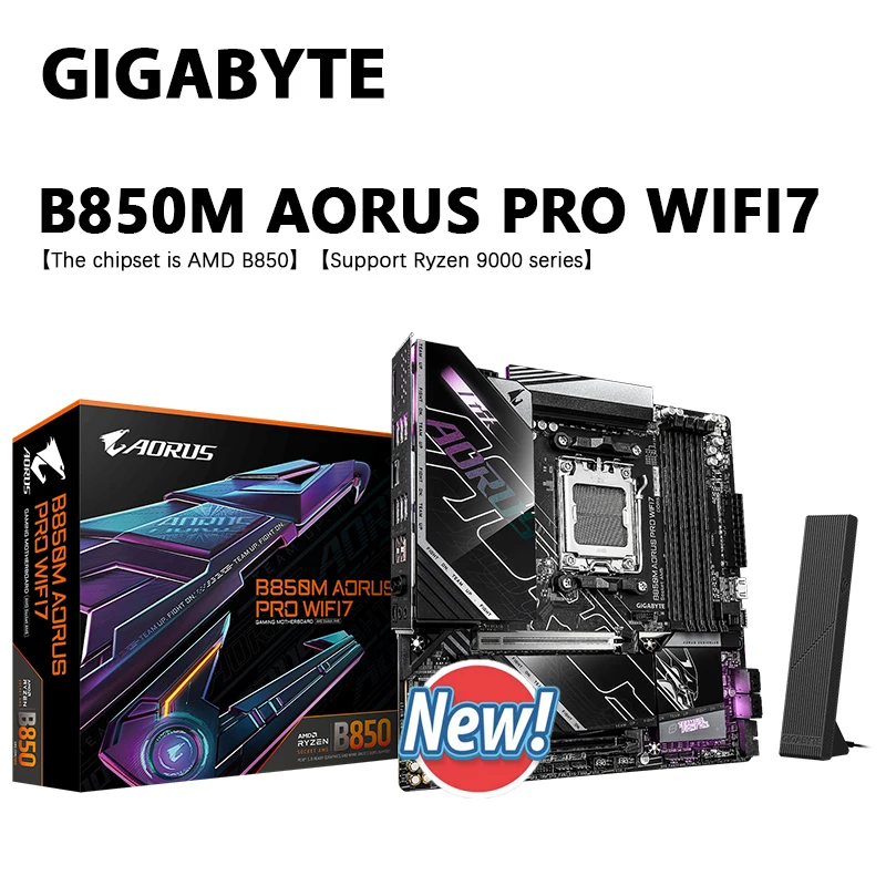 

Материнская плата GIGABYTE B850M AORUS PRO WIFI7, новая поддержка источника питания Ryzen 9000 12 + 2 + 2,Micro ATX AMD B850, разъем AM5
