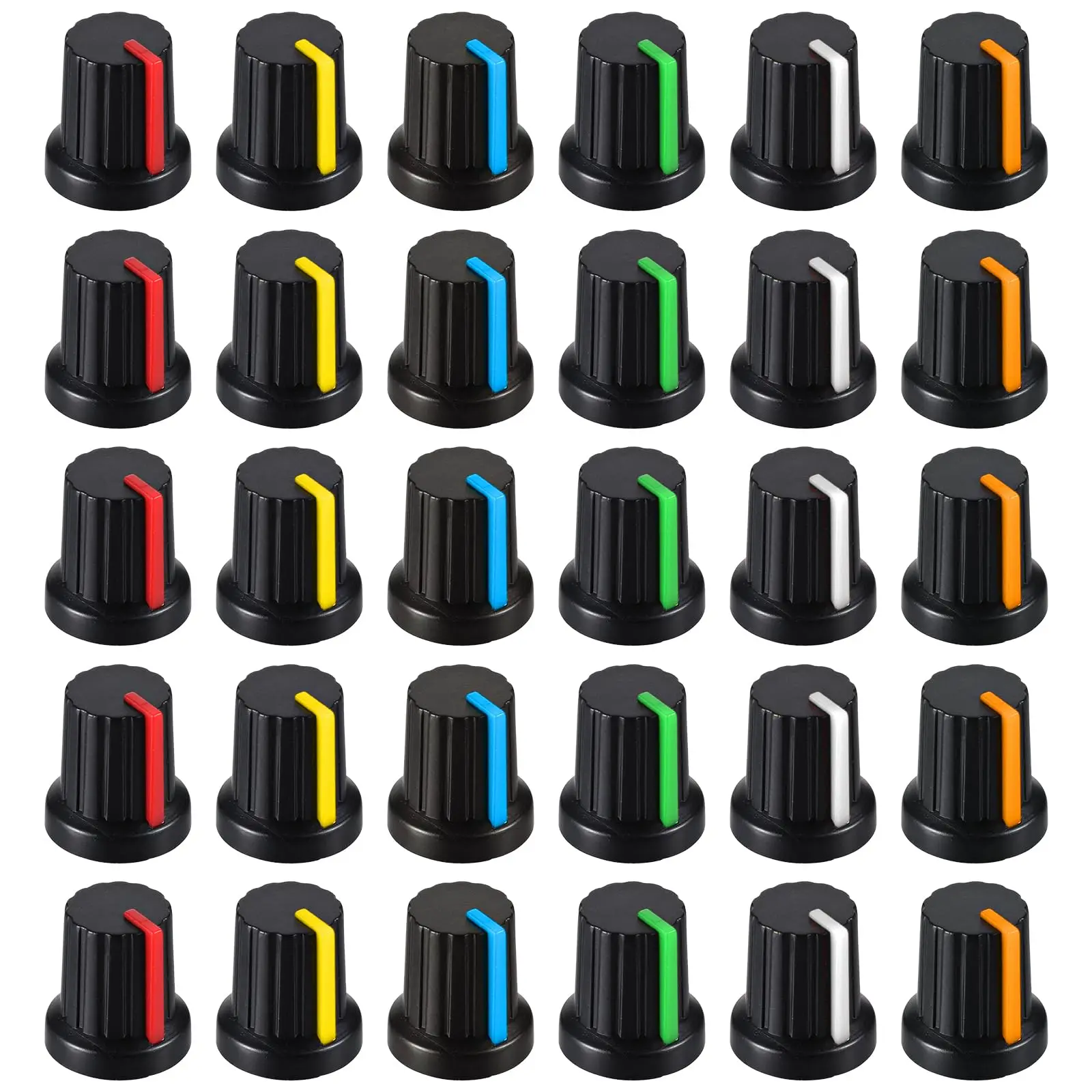 30 Uds. 6 colores para elegir, perilla de potenciómetro WH148, tapa de botón de interruptor de 15X17mm 6mm-amarillo naranja azul blanco rojo verde