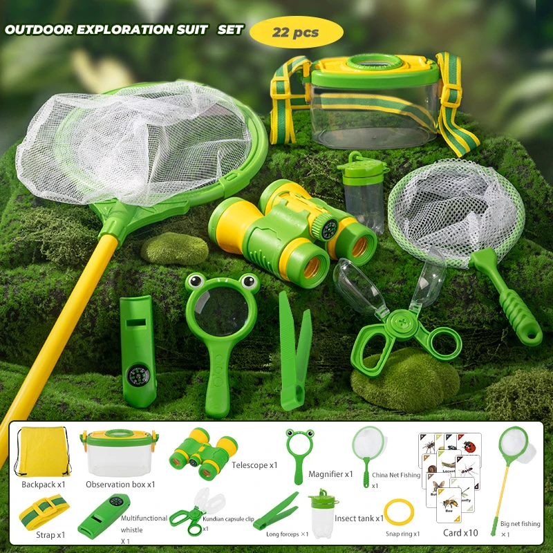 Kids Outdoor Nature Exploration Toys Set Insect Collector Fishing Net Telescope Student Kindergarten Exploring Learning Tools