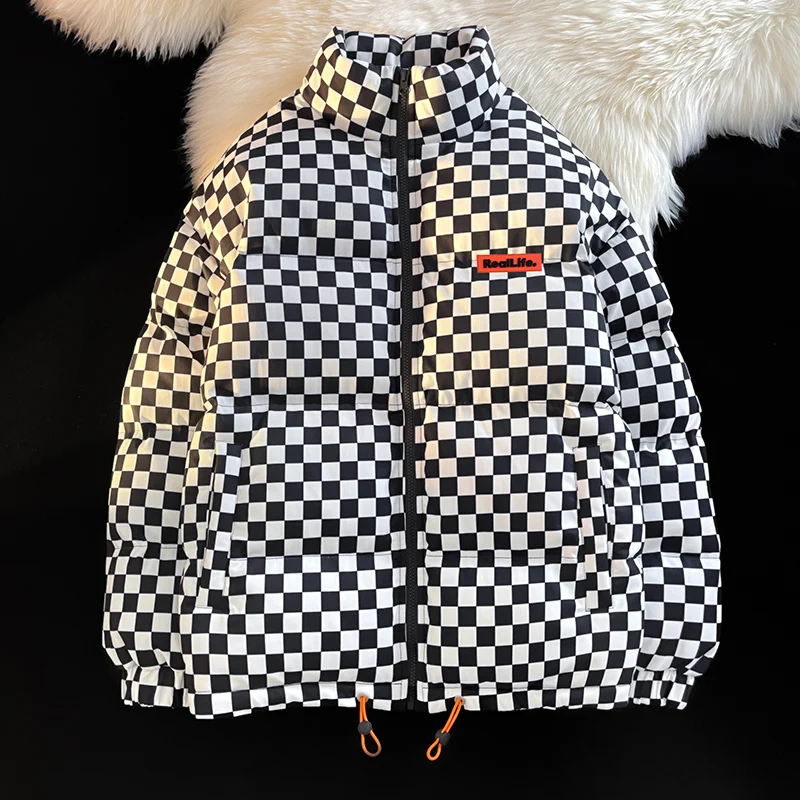 Winter Streetwear Oversize Plaid Bubble Jas Japanse Stijl Nieuwe Retro Parka Met Contrast Warme Plaid Puffer Jas Man Mannen