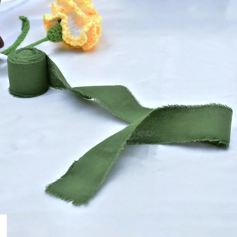 Cinta de tela Ins ruban de coton 5 Yards de large 3.8cm vert bricolage boîte-cadeau emballage mariage fleur Bouquet enveloppe bord effiloché