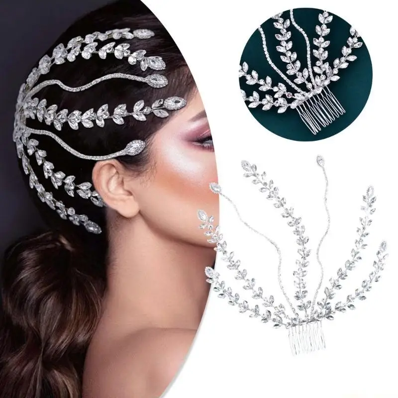 31bf-女性の髪飾りキラキララインストーンスタイリッシュな髪ヘアコームラインストーン三つ編みペンダントヘアジュエリー