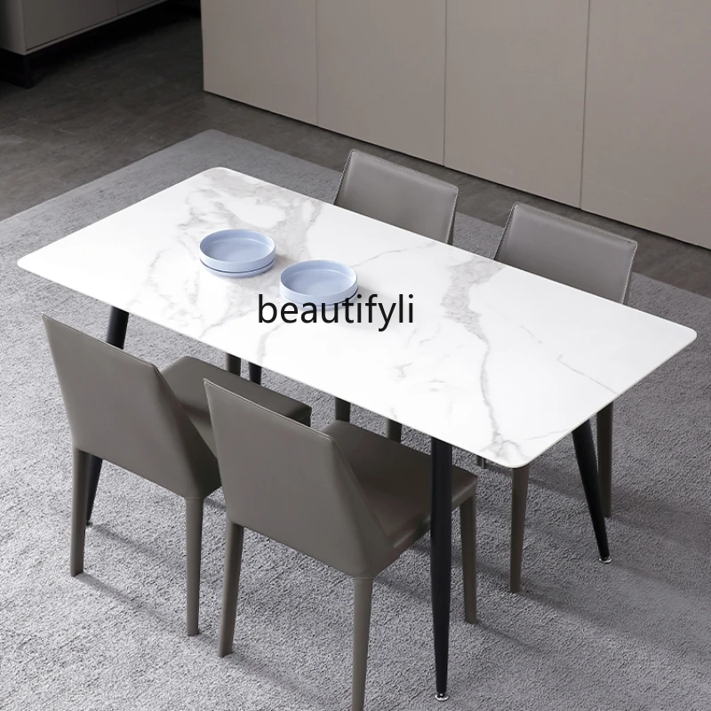 

Light Luxury Italian Minimalist Stone Plate Marble Dining Table Household Rectangular Dining Table