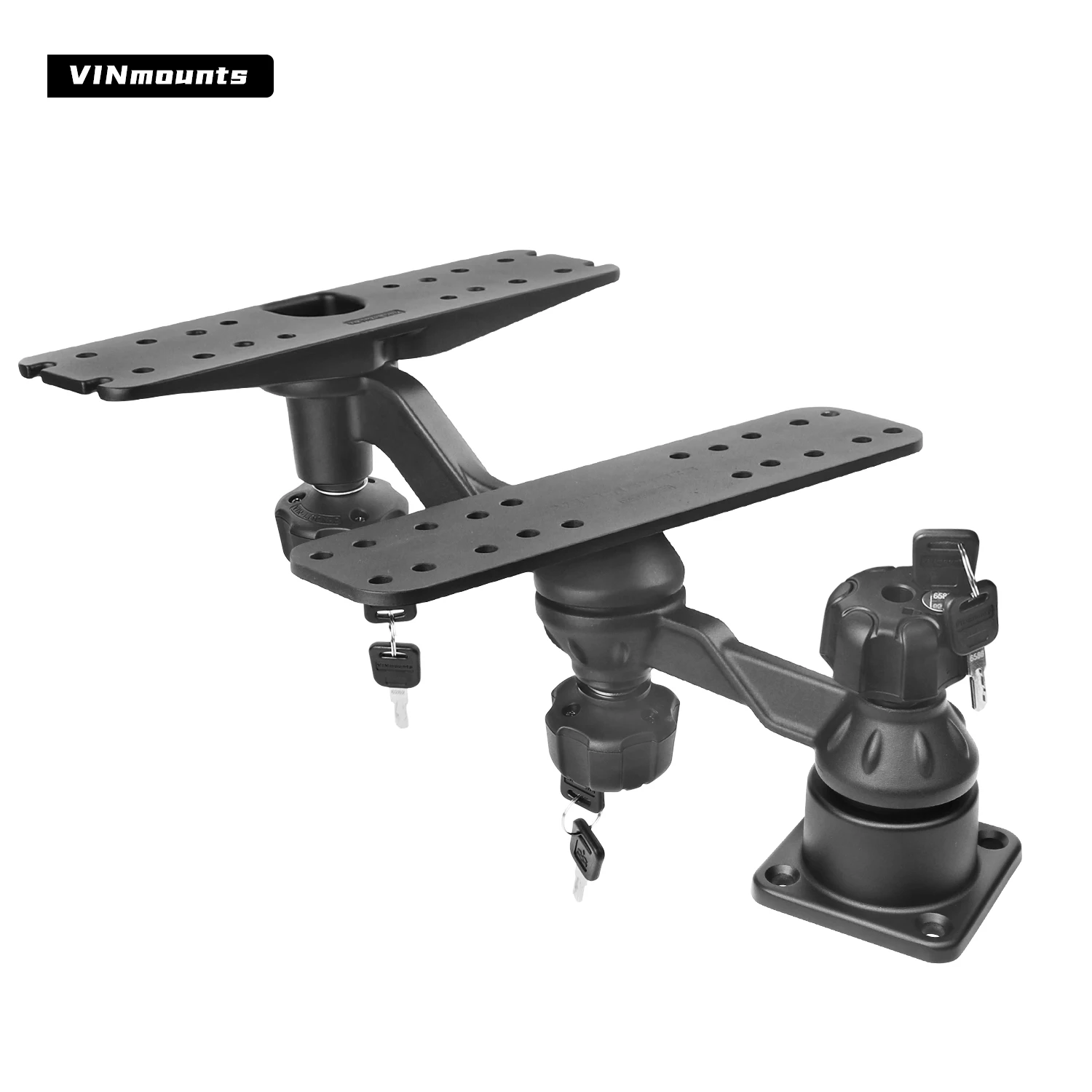 

VINmounts Fish Finder Mount Bracket Full Aluminium 11.4-inch Swing Arm Bracket with Safety Lock 2 Rectangular Mounting Plates