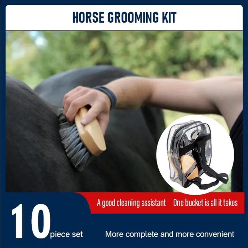【SPECIAL】Equestrian For Horse Grooming Kit 10Pcs, Complete Care Set Featuring Brushes, Combs& Stable Cleaning Tools For Bathing& view 2
