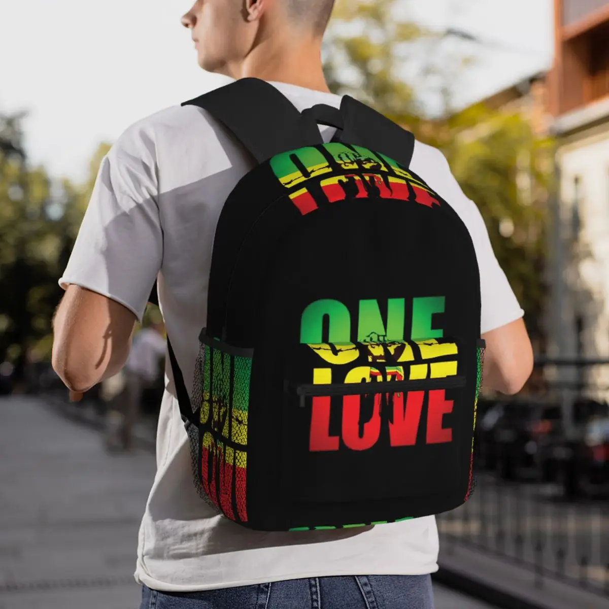 One Love Reggae Jamaica Flag Backpack Student BookBag Kids School Bag Computer Shoulder Bags for Men Women