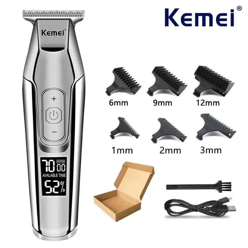 Kemei Haarschneidemaschine KM-5027 oder Klingentrimmer für Männer, einstellbare Geschwindigkeit, LED, digitaler Haarschneider, Schnitzschneidemaschine, Elektrorasierer