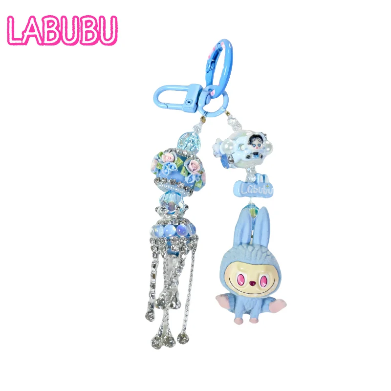 Lindo dibujo de Labubu monstruo muñeca serie Yoga teléfono móvil colgante mochila llavero Kawaii teléfono móvil chica regalo de cumpleaños