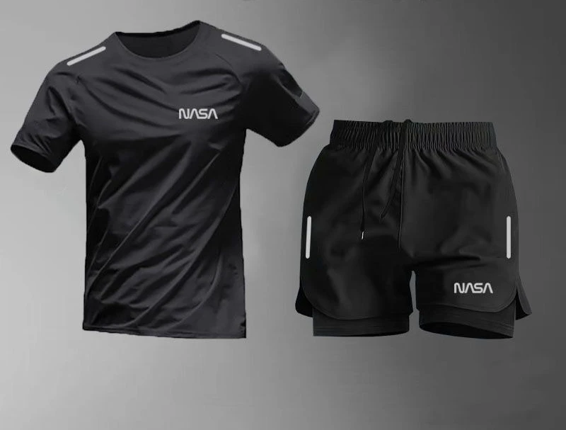 

Quick-drying Suit Summer T-shirt Fitness Suit Basketball Training Fake Two-piece Shorts Running Suit Sports Short Sleeves Man