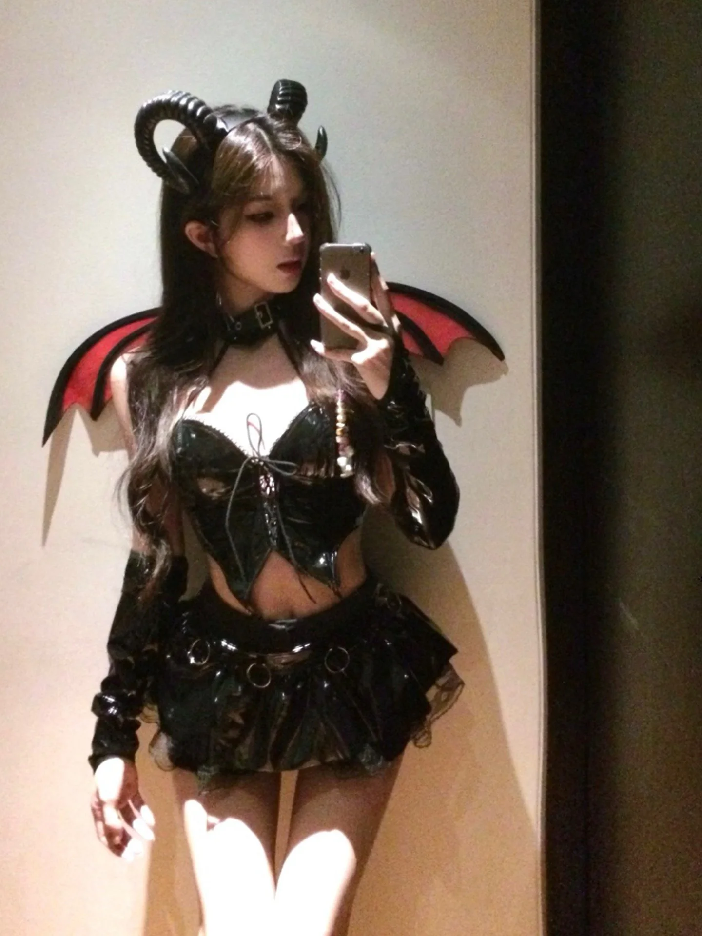 

loween Practice Devil Role-plang Costume Set Leather Skirt A-line Sexy Young Women's No Brand Registered Trademark