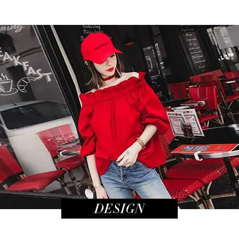 APIPEE Off Shoulder Tops 2024 Summer Fashion Casual Slash Neck White Black Red Lantern Sleeve Loose Ruffle Blouses Women