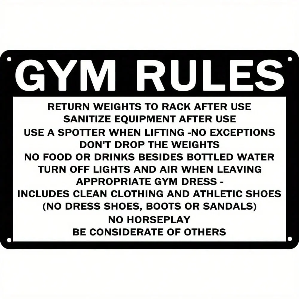 Fitness Gangster Retro Metal Gym Rules Sign 12x8 pulgadas Arte de pared vintage con guía de levantamiento de pesas, citas motivacionales, St duradero