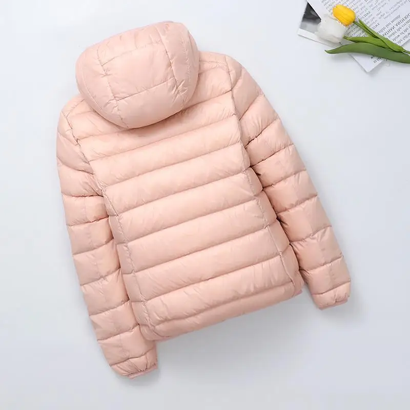 Abrigo ultraligero con capucha para mujer, chaquetas de plumón de pato, impermeables, portátiles, Parkas finas, invierno, Otoño, 0-10 ℃