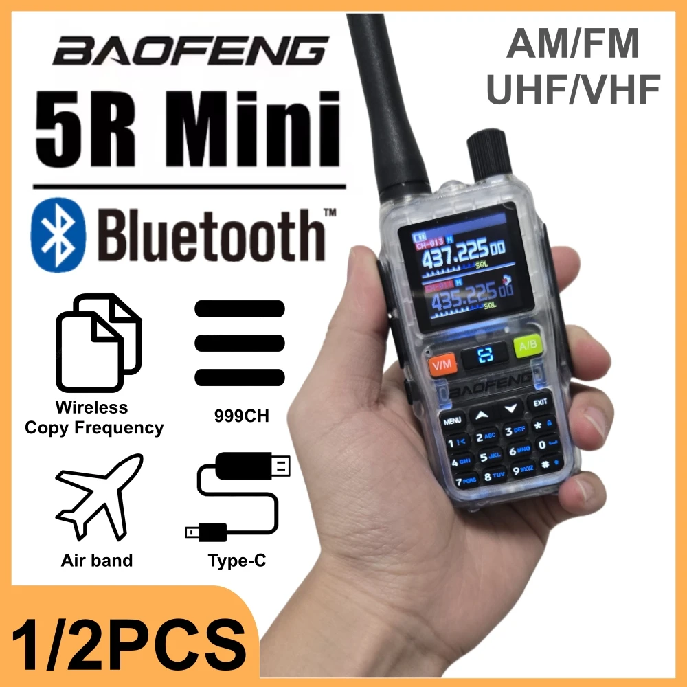 宝峰UV-5Rミニトランシーバー、Bluetoothプログラミング、周波数ホッピング、Type-Cジャック、複数色、デュアルPTT、キャンプ用ハムラジオ
