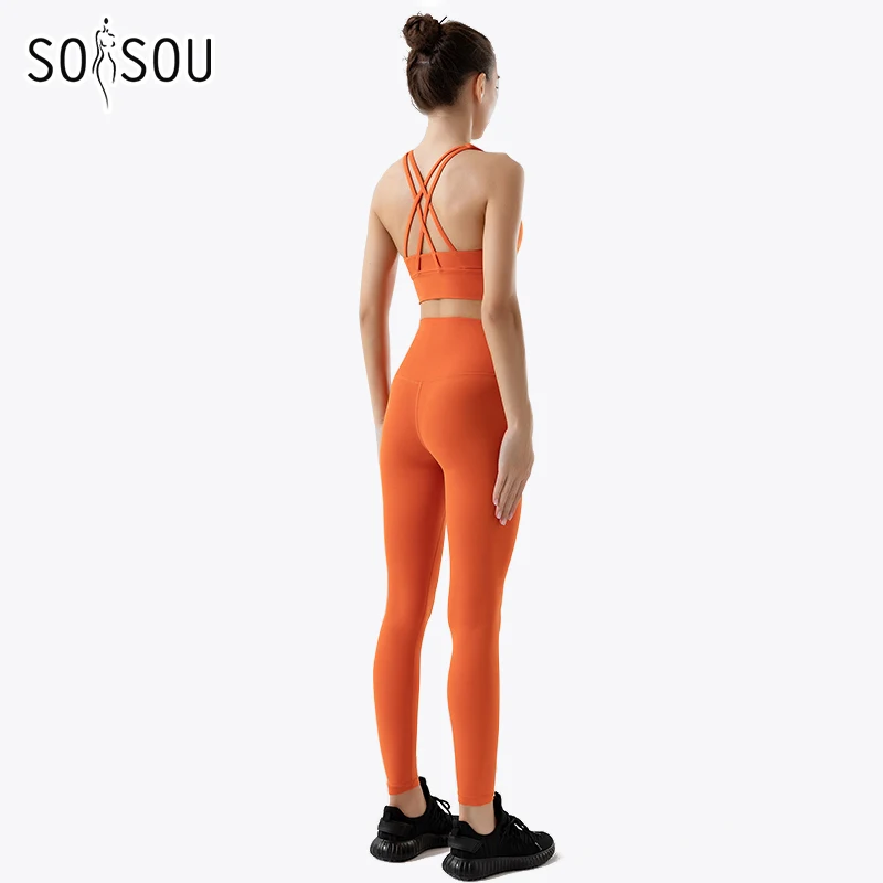 

SOISOU Nylon Yoga Clothing Gym Fitness Leggings Sports Bra Short Sets High Waist Elastic Women Clothing 3 Types 12 Colors