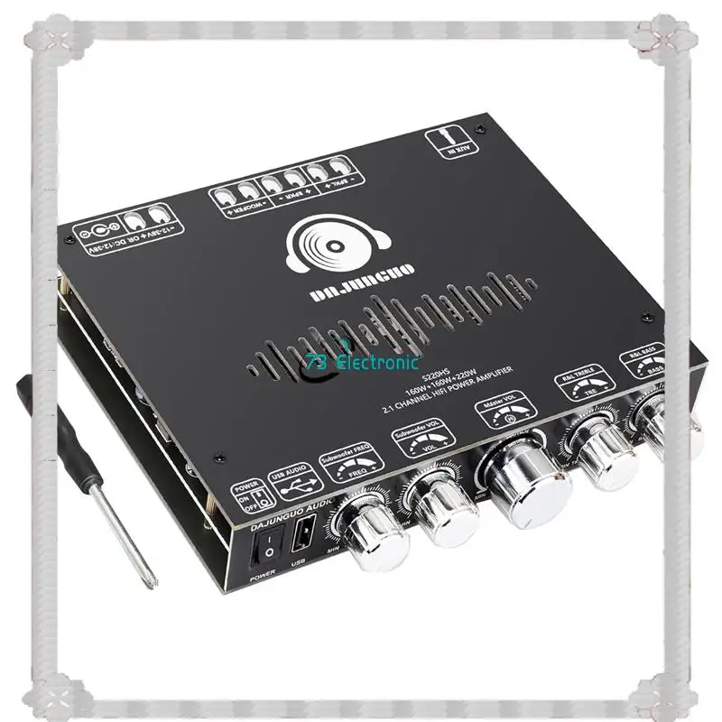 24-Hour Delivery DAJUNGUO 1Set S220HS Bluetooth Power Amplifier Board, 2.1 Channel TDA7498E 160Wx2+220W 12V-38V Audio Power Ampl