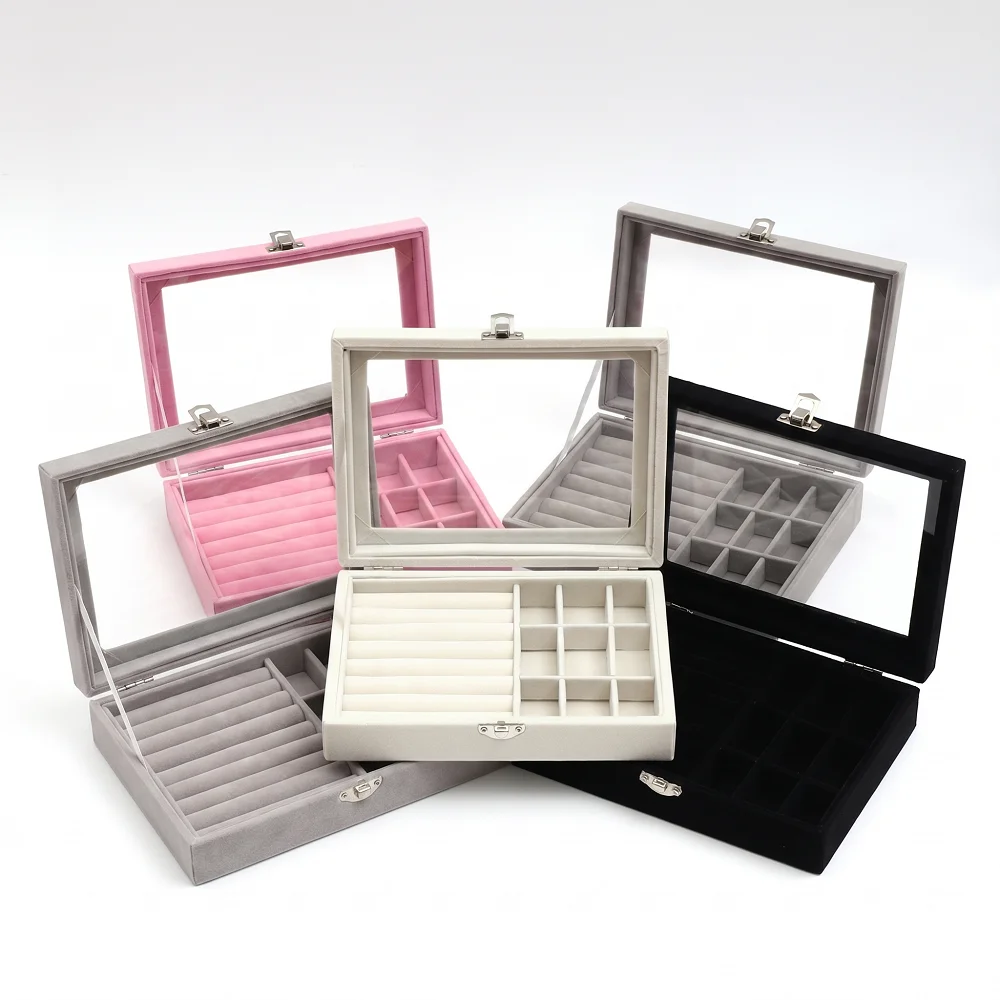 Velvet Jewelry Box Organizer Ring Earrings Display Case Soft Flannel Jewelry Storage Box for Home Travel Jewelry Storage