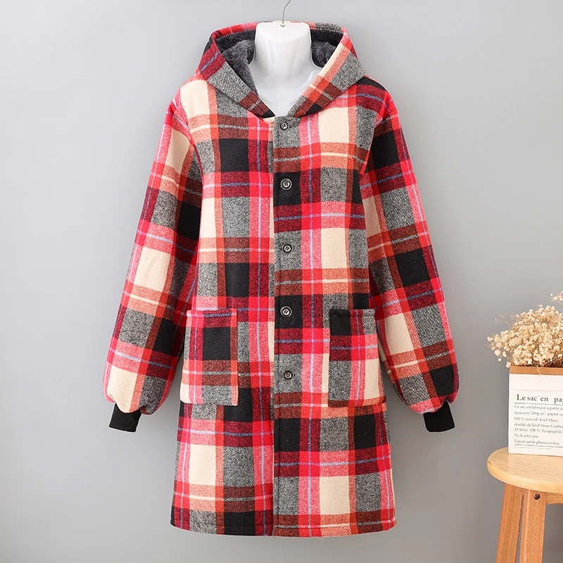 

Утепленный флисовый зимний фартук-пальто на пуговицах: теплый, мягкий, удобный, с длинными рукавами, для взрослых, рабочая одежда, модный, для дома и уборки