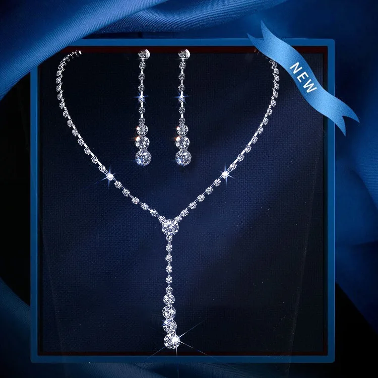 Luxury Fashion Banquet Wedding Jewelry Set for Women Charm Tassel Crystal Zircon Necklace Earrings Set of 2 Anniversary Gift