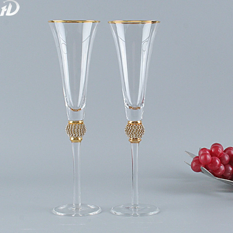 Creative Leadless Wedding Crystal Cocktail Cup, Champagne Glass, Red Wine Cup, Gold Rim, Enamel Color Goblet, Gift