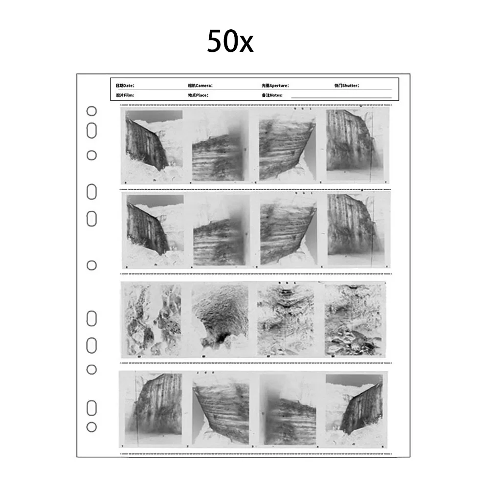 フィルムネガスリーブ50枚セット。135、120フィルム用。酸性紙不使用のpp製。35mmフィルム用、25x29cmのアーカイブ用ネガホルダー。