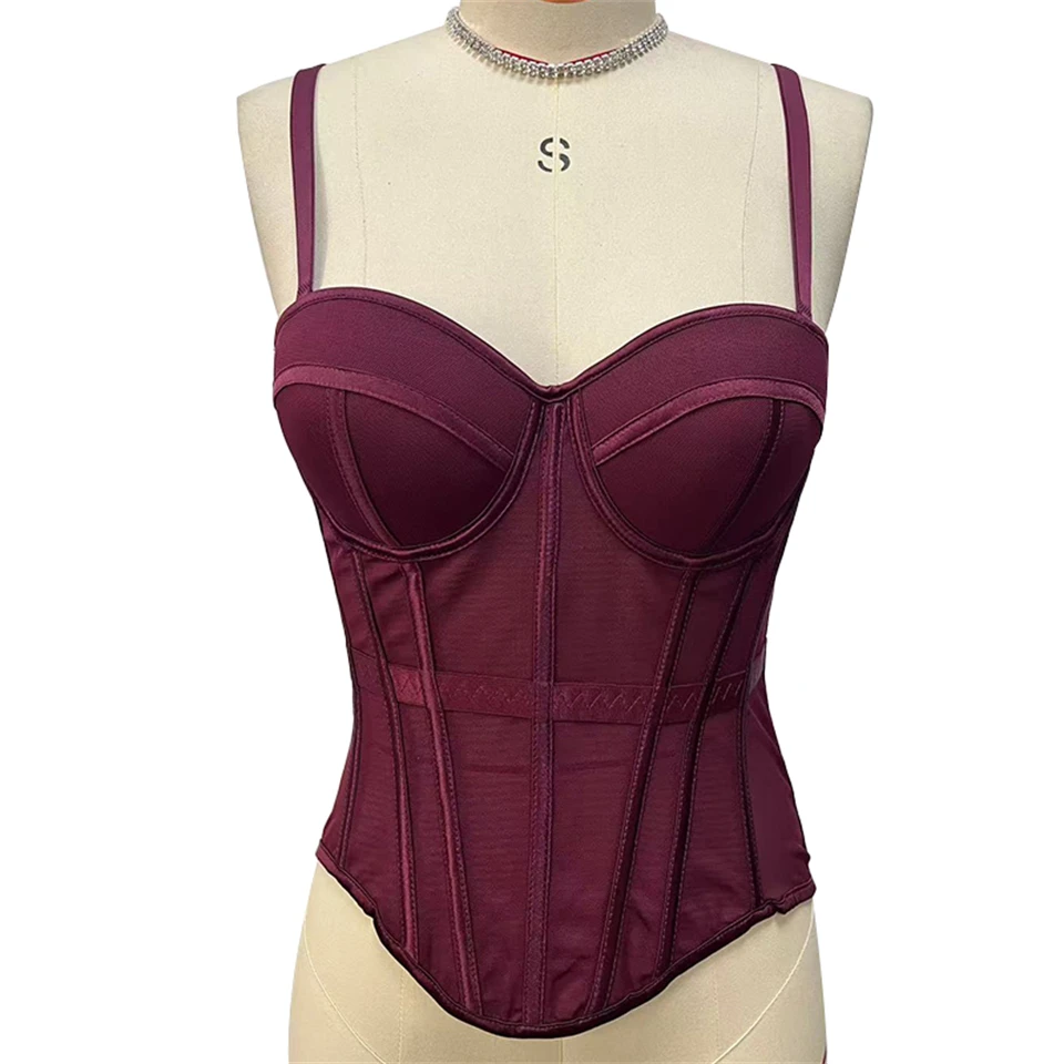 Becirzet Elegantes Formgebendes Sexy Spitzenkorsett Damen-Bustier Taillentrainer Schlankes Crop-Top Körperformer Mehrfarbiger Fischgräten-BH – Detail 9