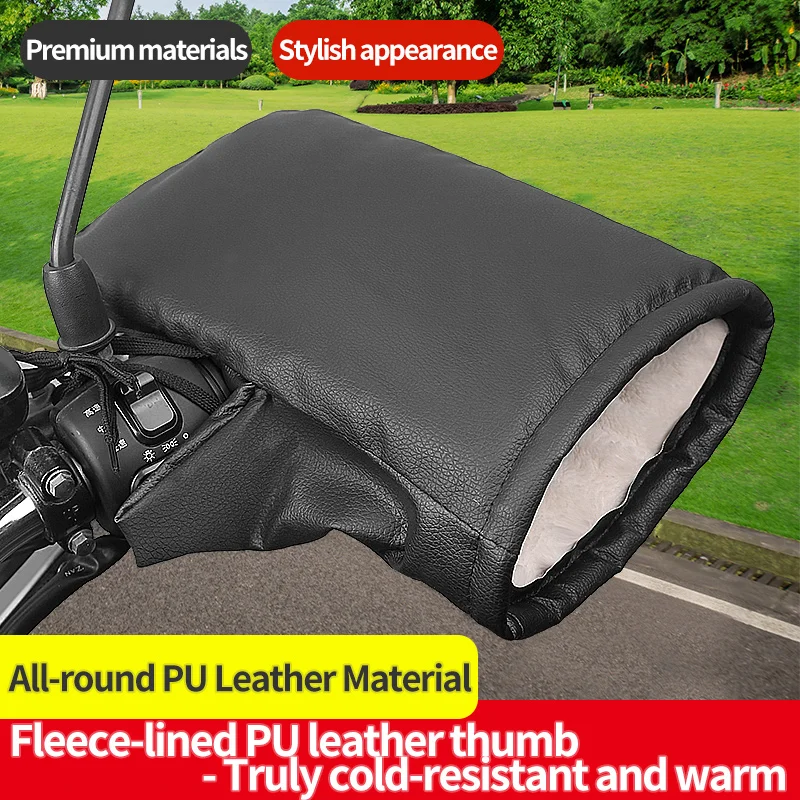 2PCS Winter Electric Bike Gloves - Warm Thickened Handle Covers, Rainproof & Windproof Motorcycle PU Leather Hand Protective Glo image 2
