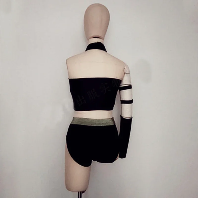 ナイトクラブバーゴーゴー衣装セクシーな黒のセクシーな漏れやすいベストハイウエストショーツスーツポールダンス服女性グループジャズ衣装XS3807