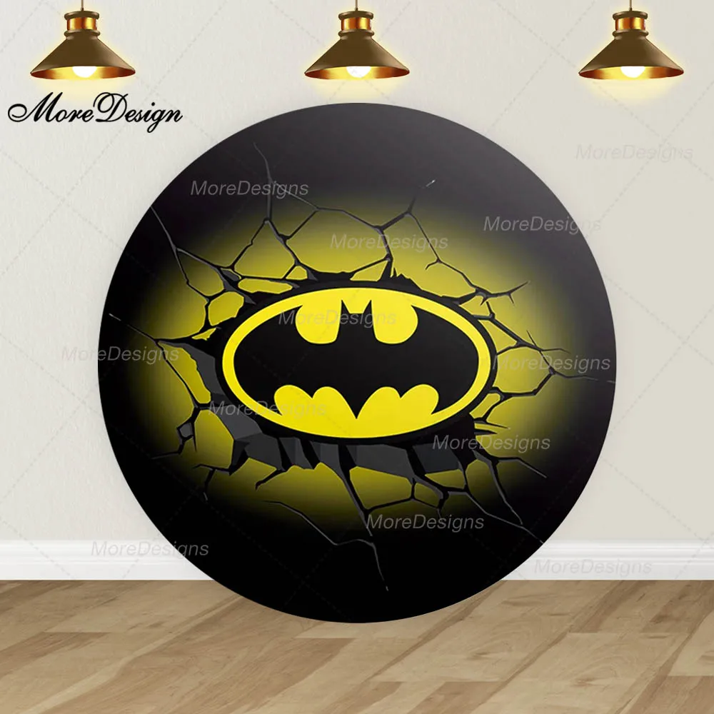 Dc Batman Photo Backdrop Boys Birthday Party Cartoon City Building Round and Cylinder Covers Fabric Photography Background