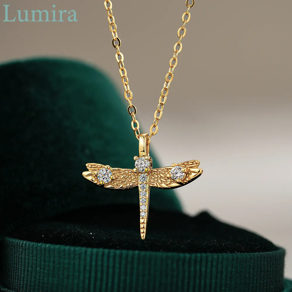 

Lumira Exquisite Design Dragonfly Pendant Women's 18K Gold Full Set with Moissanite Charm Necklace Fashion Girlfriend Gift