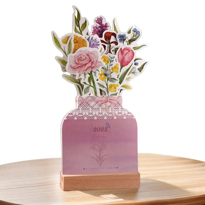 

Desk Calendar Flowers Monthly Standing Decorative Calendars 2025 Cute Desktop Calendar With Wooden Base Daily Note Book Calendar