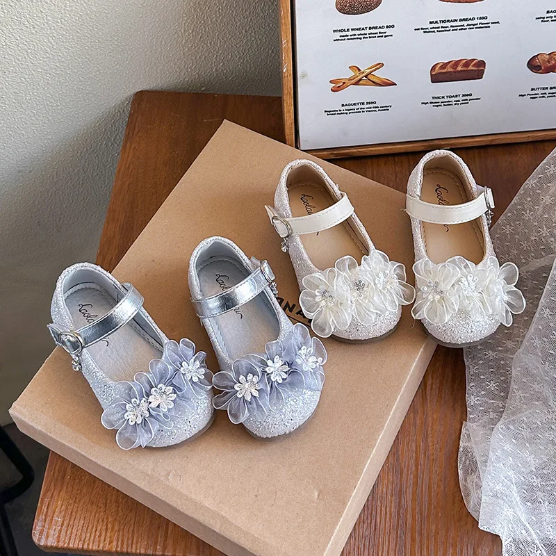 

Туфли Fashion Girls' Rhinestone Princess Shoes 2026 Spring New Bow Kids Leather Shoes Simple Versatile Girls' Flat Casual Shoe