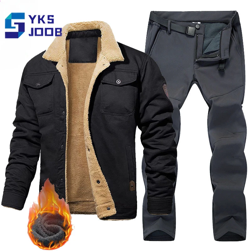 

Tactical Fleece Hiking Sets Men Warm Breathable Multi-pocket Jackets Waterbreak Elastic Pant Camping Treking Climbing Set Winter