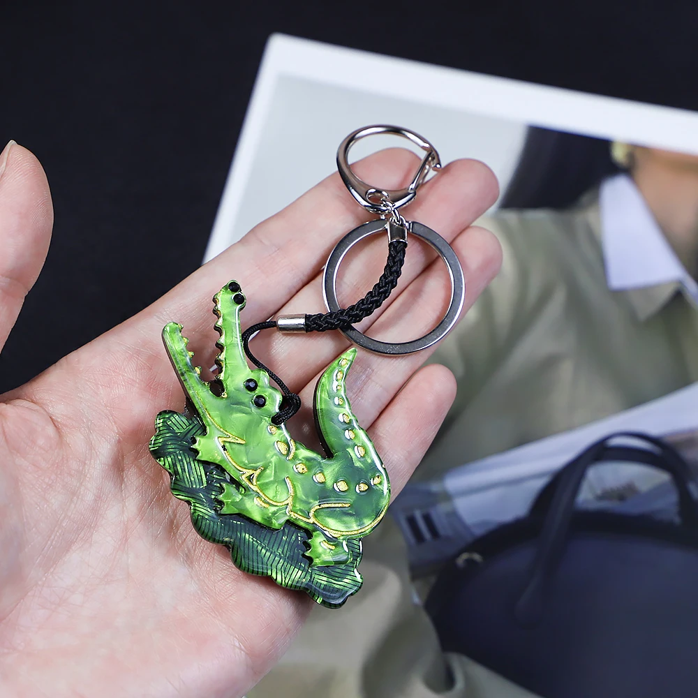 New Crocodile Handmade Arcylic Animal Keychain Key Ring for Women Handbag Accessorie Car Hanging Jewelry Gifts Bag Accessories