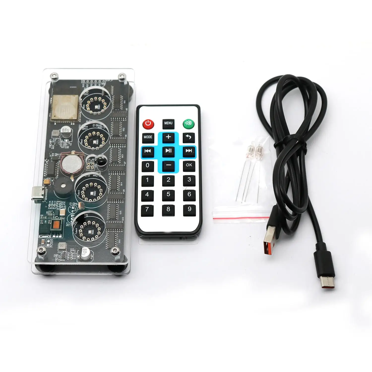 4-digit IN14 Nixie Tube Base DIY IN-14 WiFi Clock Digital Display Time Date Temperature Alarm W Remote Control TYPE-C USB POWER