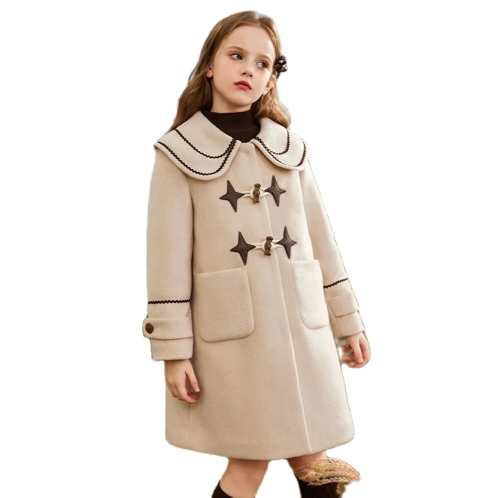 Girls Woolen Coat Overcoat Jacket Windbreak 2023 Vintage Warm Plus Thicken Winter Cotton Tracksuit Sport Children\'s Clothing