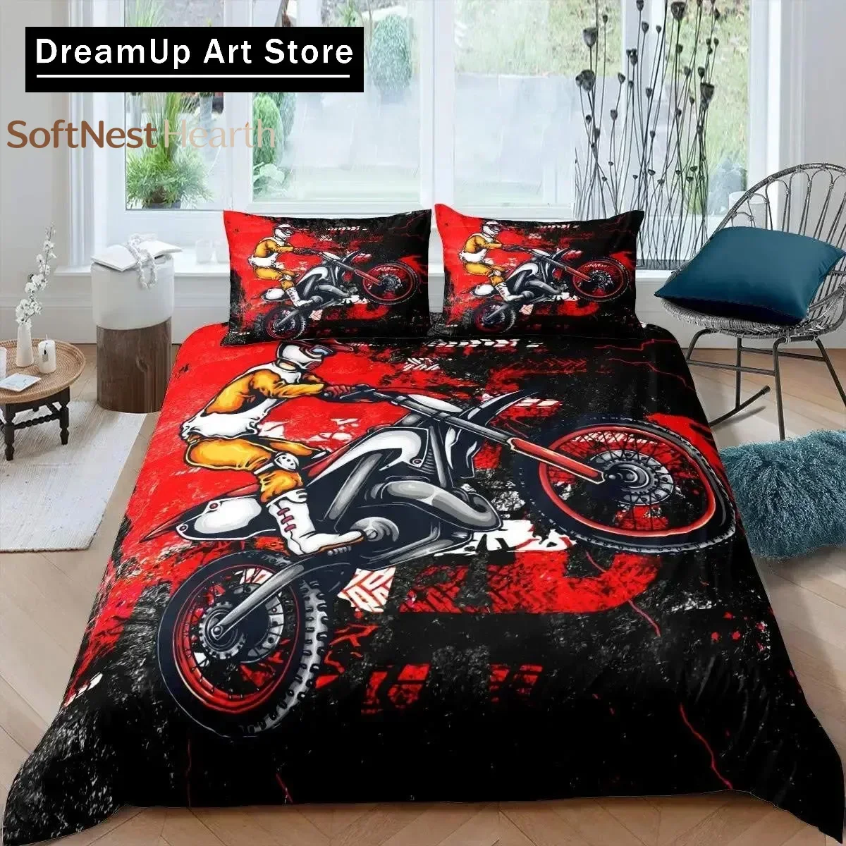 2026 Dirt Bike Duvet Cover Set Motocross Racer For Kids Teens Extreme Sports Style Polyester Bedding Set Bedclothes Double Queen