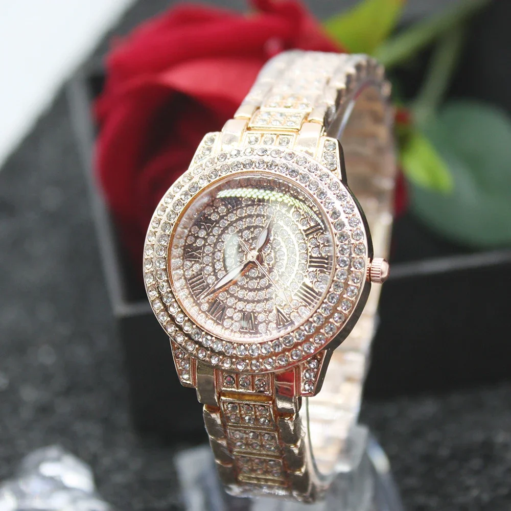 สร้อยข้อมือนาฬิกาข้อมือผู้หญิง5ชิ้นสำหรับเด็กผู้หญิงนาฬิกาเหล็กกันน้ำแฟชั่นควอตซ์นาฬิกาดวงจันทร์สำหรับของขวัญที่สมบูรณ์แบบรวมกล่อง