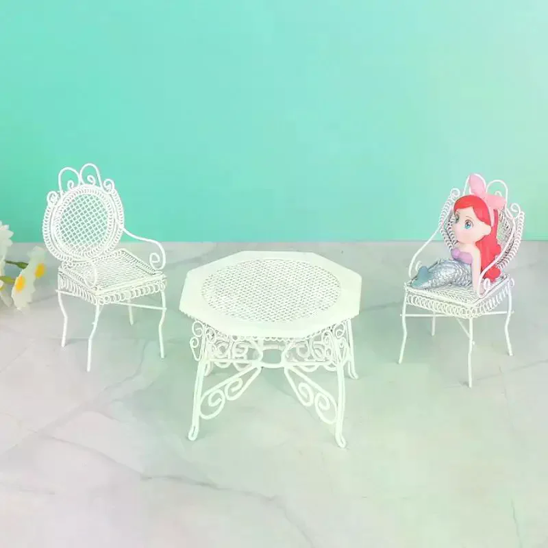 3 個シミュレーションミニ鉄八角形テーブルと椅子モデル 1/12 ドールハウスミニチュア家具セットごっこ遊びおもちゃ子供のため